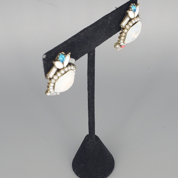 Milky White Studded Earrings and Religious Catholic Saint Bracelet Set - Picture 6 of 9